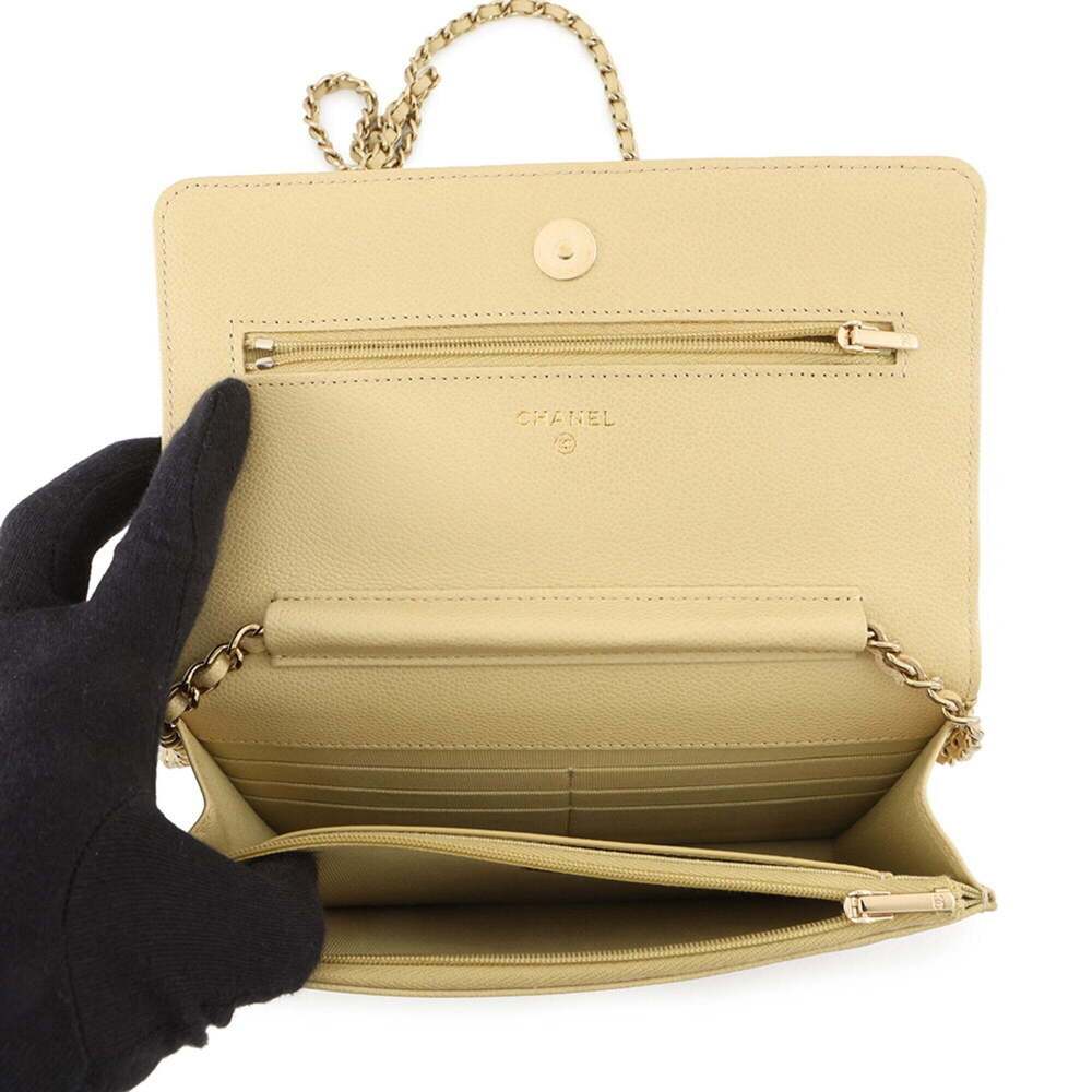 CHANEL Authentic Cream Caviar Leather Logo Wallet - Picture 6 of 16